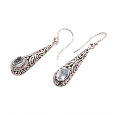 Alternate image for 2-Carat Oval Blue Topaz Dangle Earrings from Bali Regal Order