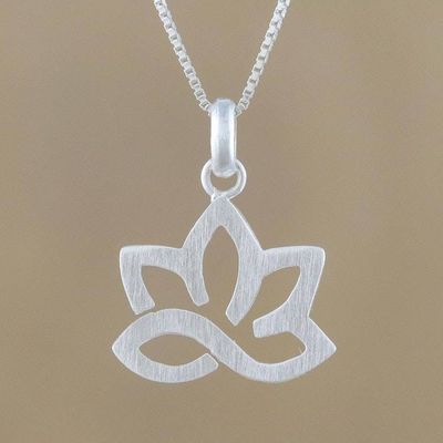 Alternate image for Lotus Flower Sterling Silver Pendant Necklace from Thailand Gorgeous Lotus