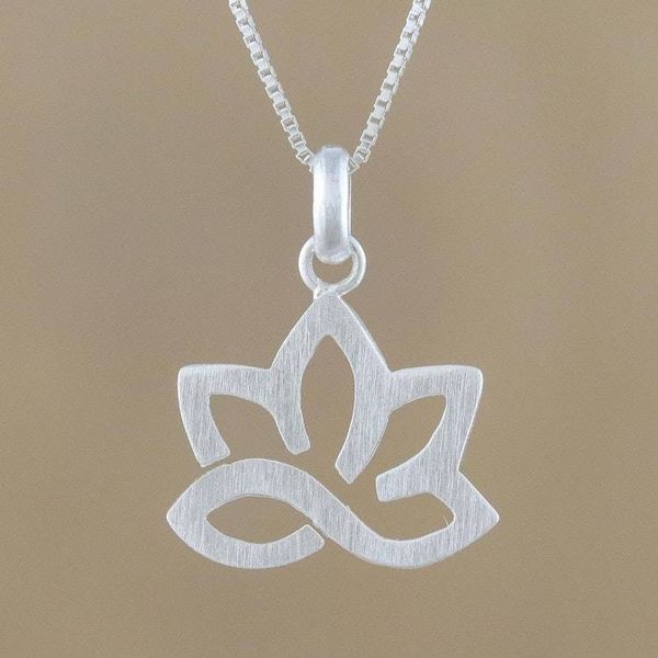 Alternate image for Lotus Flower Sterling Silver Pendant Necklace from Thailand Gorgeous Lotus