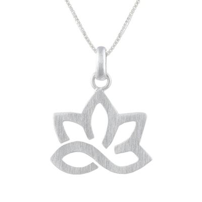 Alternate image for Lotus Flower Sterling Silver Pendant Necklace from Thailand Gorgeous Lotus