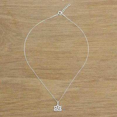 Alternate image for Lotus Flower Sterling Silver Pendant Necklace from Thailand Gorgeous Lotus