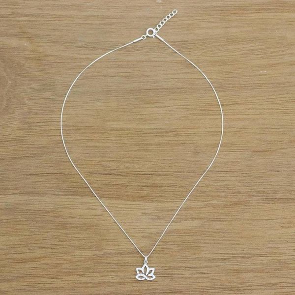 Alternate image for Lotus Flower Sterling Silver Pendant Necklace from Thailand Gorgeous Lotus