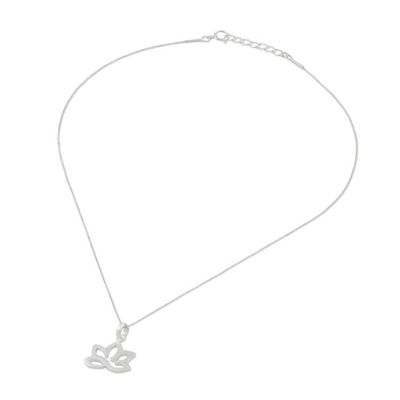 Alternate image for Lotus Flower Sterling Silver Pendant Necklace from Thailand Gorgeous Lotus