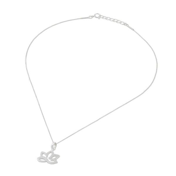 Alternate image for Lotus Flower Sterling Silver Pendant Necklace from Thailand Gorgeous Lotus