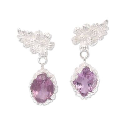 Alternate image for Floral-Themed Amethyst and Sterling Silver Dangle Earrings Growing Orchid