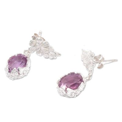 Alternate image for Floral-Themed Amethyst and Sterling Silver Dangle Earrings Growing Orchid