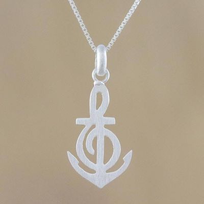 Alternate image for Music-Themed Sterling Silver Pendant Necklace from Thailand Musical Anchor