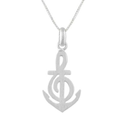 Alternate image for Music-Themed Sterling Silver Pendant Necklace from Thailand Musical Anchor
