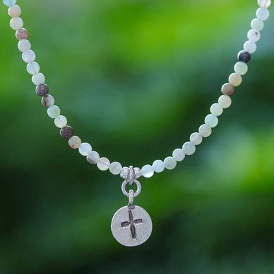 Alternate image for Multicolored Quartz Cross Pendant Choker from Thailand Chiang Mai Cross