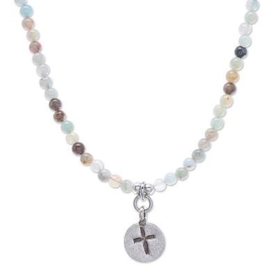 Alternate image for Multicolored Quartz Cross Pendant Choker from Thailand Chiang Mai Cross