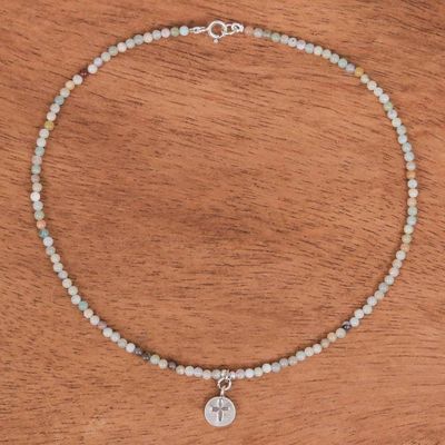 Alternate image for Multicolored Quartz Cross Pendant Choker from Thailand Chiang Mai Cross
