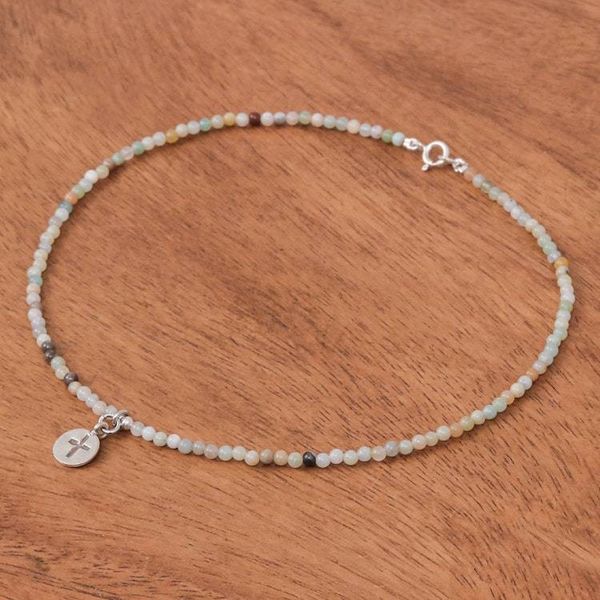 Alternate image for Multicolored Quartz Cross Pendant Choker from Thailand Chiang Mai Cross
