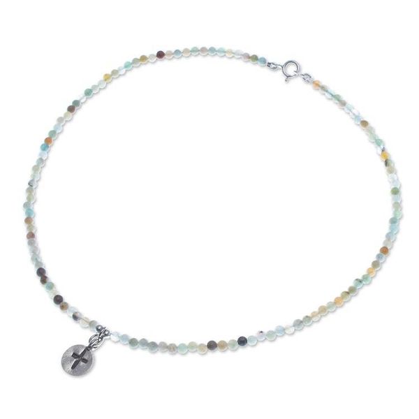 Alternate image for Multicolored Quartz Cross Pendant Choker from Thailand Chiang Mai Cross