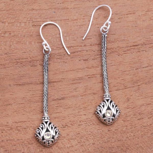 Alternate image for Citrine and Sterling Silver Naga Chain Dangle Earrings Elegant Grandeur