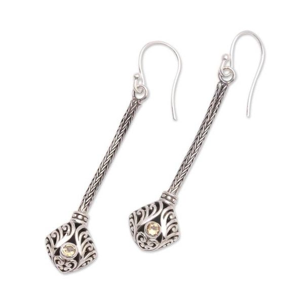 Alternate image for Citrine and Sterling Silver Naga Chain Dangle Earrings Elegant Grandeur
