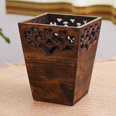 Primary image for Natural Brown Teak Wood Bin Crafted in Thailand Fine Farewell