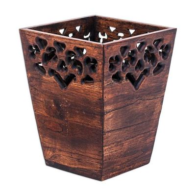 Alternate image for Natural Brown Teak Wood Bin Crafted in Thailand Fine Farewell