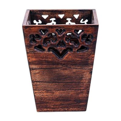 Alternate image for Natural Brown Teak Wood Bin Crafted in Thailand Fine Farewell