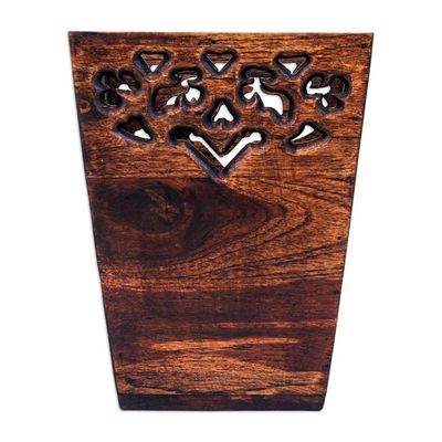Alternate image for Natural Brown Teak Wood Bin Crafted in Thailand Fine Farewell