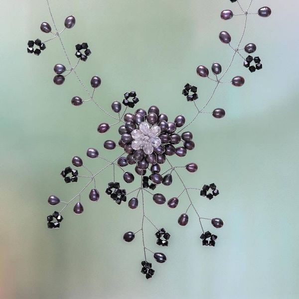 Alternate image for Cultured Pearl and Glass Beaded Choker Necklace Floral Fantasy