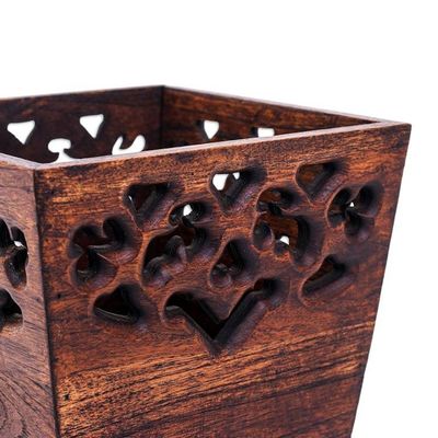 Alternate image for Natural Brown Teak Wood Bin Crafted in Thailand Fine Farewell