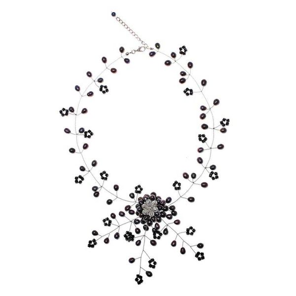 Alternate image for Cultured Pearl and Glass Beaded Choker Necklace Floral Fantasy