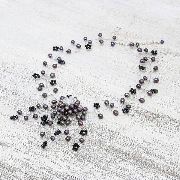 Alternate image for Cultured Pearl and Glass Beaded Choker Necklace Floral Fantasy
