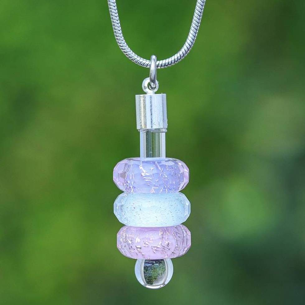 Thai Multicolor Handblown Glass Beaded Pendant Necklace 'Dreamy Amulets'