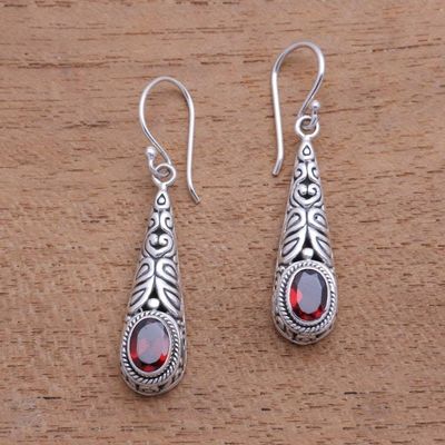 Alternate image for 2-Carat Oval Garnet Dangle Earrings from Bali Regal Order