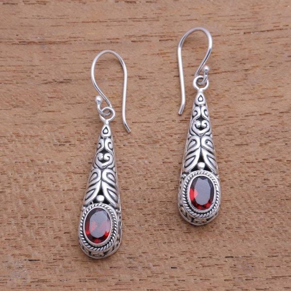 Alternate image for 2-Carat Oval Garnet Dangle Earrings from Bali Regal Order