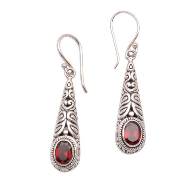 Alternate image for 2-Carat Oval Garnet Dangle Earrings from Bali Regal Order