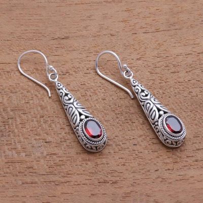 Alternate image for 2-Carat Oval Garnet Dangle Earrings from Bali Regal Order