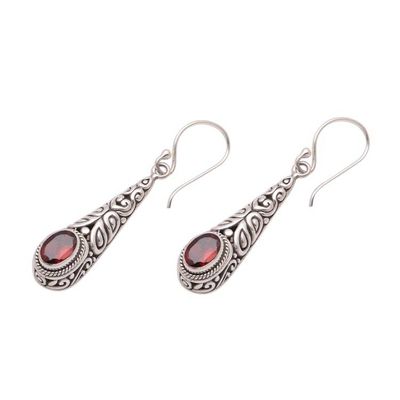 Alternate image for 2-Carat Oval Garnet Dangle Earrings from Bali Regal Order
