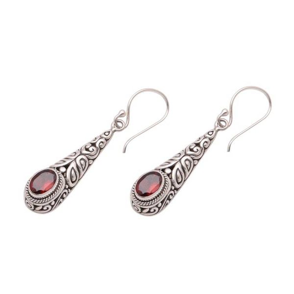 Alternate image for 2-Carat Oval Garnet Dangle Earrings from Bali Regal Order