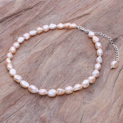 Primary image for Cultured Freshwater Pearl and Sterling Silver Choker Mermaid Gem in Peach