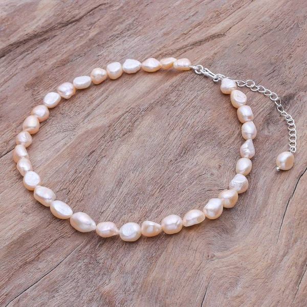 Alternate image for Cultured Freshwater Pearl and Sterling Silver Choker Mermaid Gem in Peach