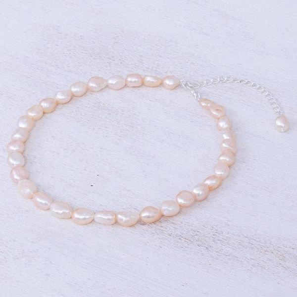 Alternate image for Cultured Freshwater Pearl and Sterling Silver Choker Mermaid Gem in Peach