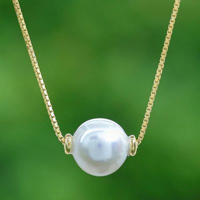 Alternate image for 18k Gold-Plated Ball Necklace with Cultured Pearl Pendant Timeless Grace