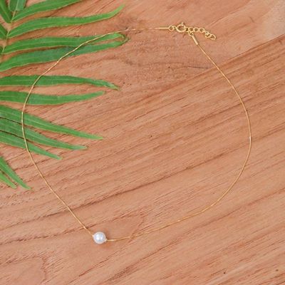 Alternate image for 18k Gold-Plated Ball Necklace with Cultured Pearl Pendant Timeless Grace