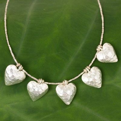Primary image for Heart Shaped 950 Silver Pendant Necklace Family of Five