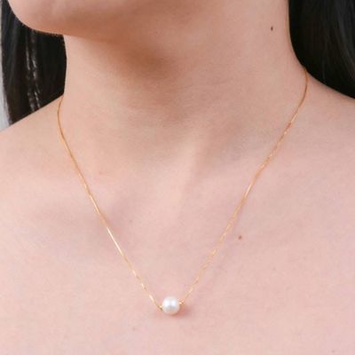 Alternate image for 18k Gold-Plated Ball Necklace with Cultured Pearl Pendant Timeless Grace