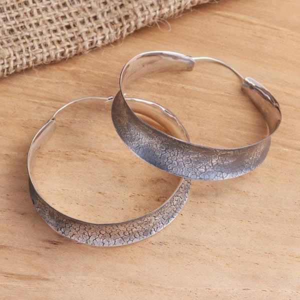 Alternate image for Sterling Silver Textured Hoop Earrings Infinite Loop