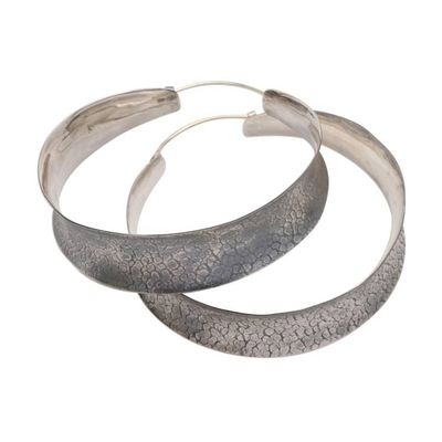 Alternate image for Sterling Silver Textured Hoop Earrings Infinite Loop