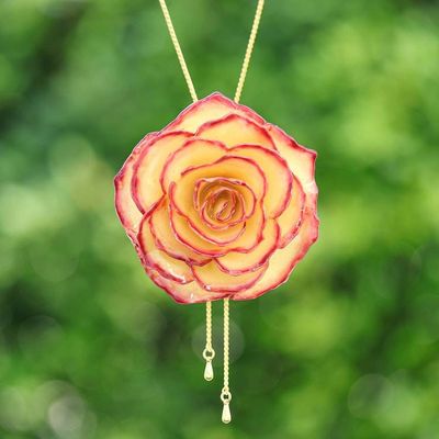 Alternate image for Genuine Rose and Gold Plate Necklace from Thailand Old Fashioned Garden Rose