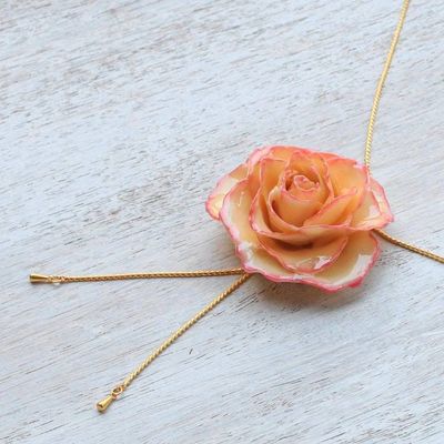 Alternate image for Genuine Rose and Gold Plate Necklace from Thailand Old Fashioned Garden Rose