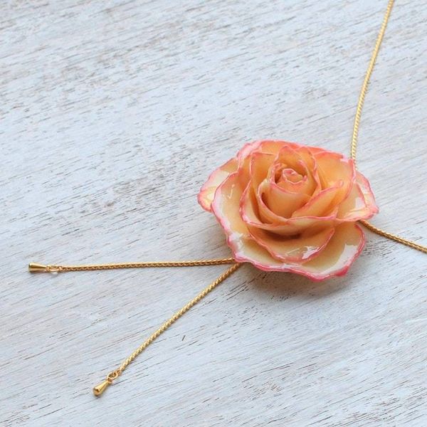 Alternate image for Genuine Rose and Gold Plate Necklace from Thailand Old Fashioned Garden Rose