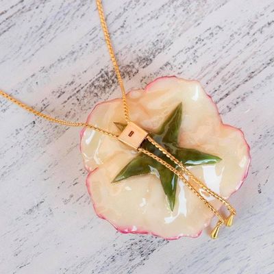 Alternate image for Genuine Rose and Gold Plate Necklace from Thailand Old Fashioned Garden Rose