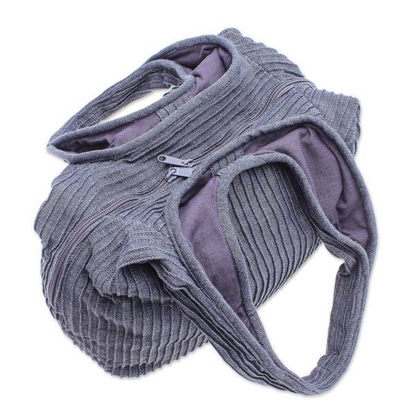Alternate image for 100 Cotton Textured Shoulder Bag in Taupe from Thailand Thai Texture in Taupe