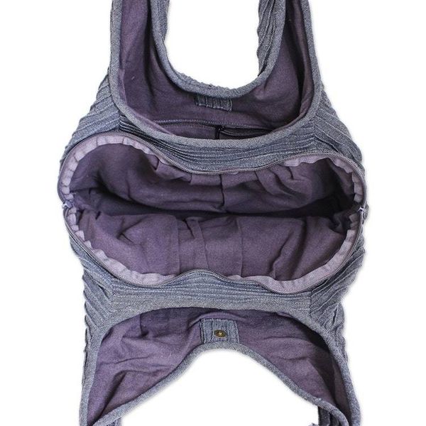 Alternate image for 100 Cotton Textured Shoulder Bag in Taupe from Thailand Thai Texture in Taupe