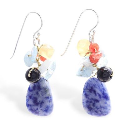 Alternate image for Artisan-Made Sodalite and Quartz Cluster Dangle Earrings Marvelous Blue